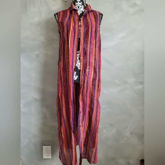 Vintage Victoria's Secret Sleeveless Maxi Shirt Dress Sheer Dual Side Split Sz L - Picture 1 of 16